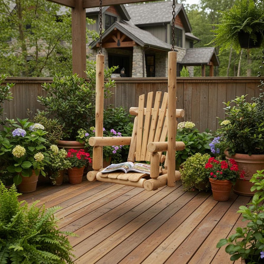 31" Natural Unfinished Solid Wood Outdoor Swing Chair HomeRoots