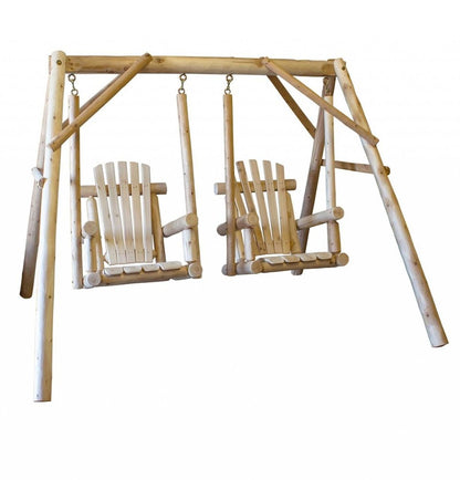 87" Natural Solid Wood Outdoor Double Swing Chair HomeRoots