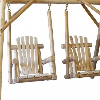 87" Natural Solid Wood Outdoor Double Swing Chair HomeRoots
