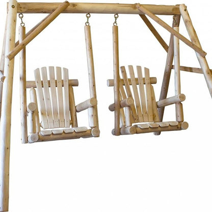 87" Natural Solid Wood Outdoor Double Swing Chair HomeRoots