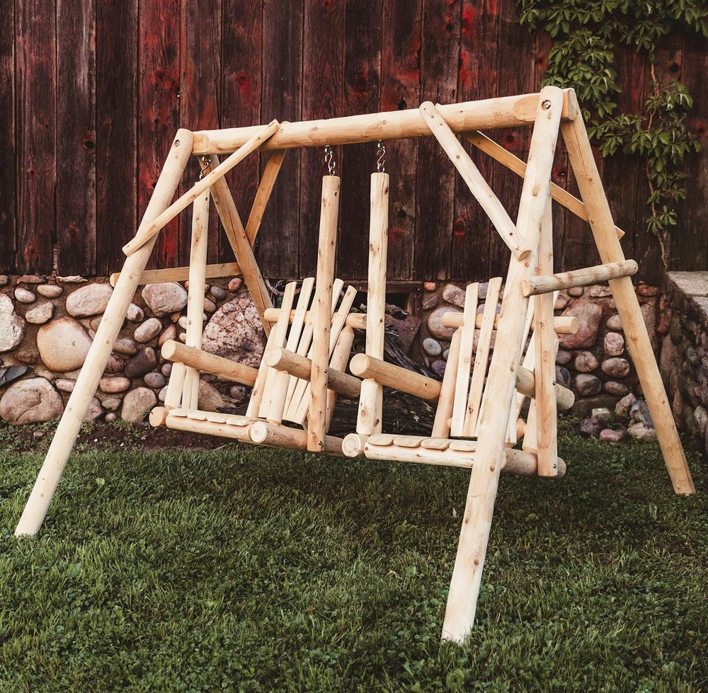 87" Natural Solid Wood Outdoor Double Swing Chair HomeRoots