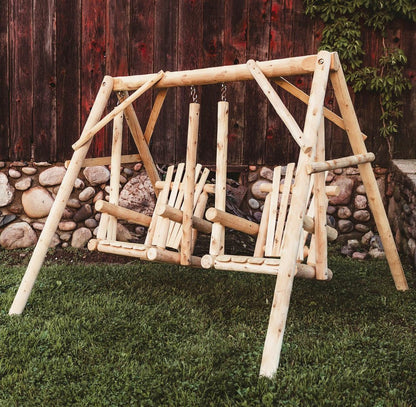87" Natural Solid Wood Outdoor Double Swing Chair HomeRoots