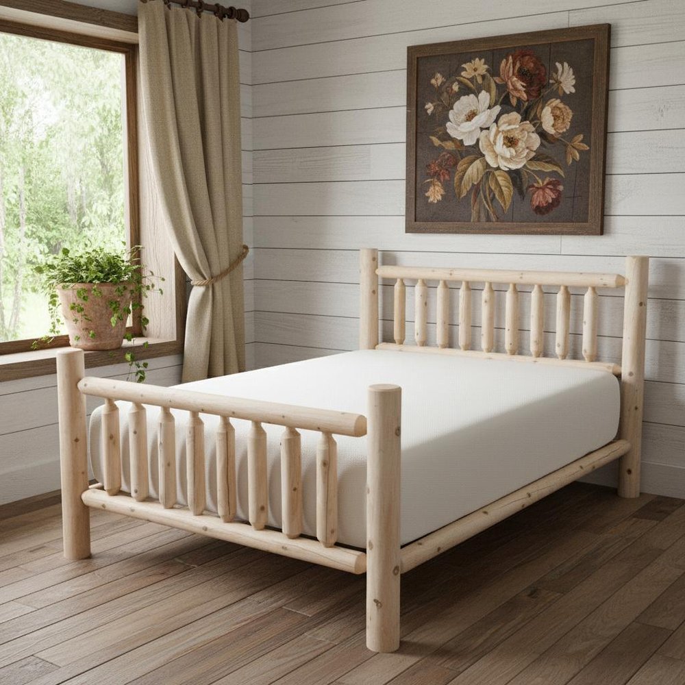 Natural Clear Finish Low Post Cedar Log Twin Bed HomeRoots