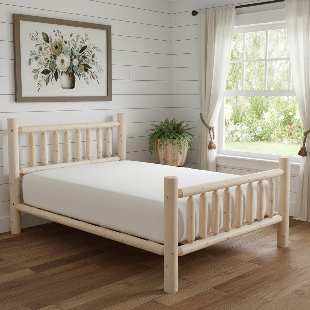 Natural Dark Brown Finish Low Post Cedar Log Twin Bed HomeRoots