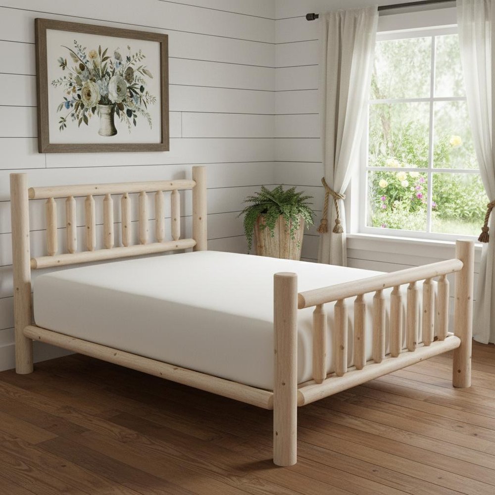 Natural Clear Finish Low Post Cedar Log Double Bed HomeRoots