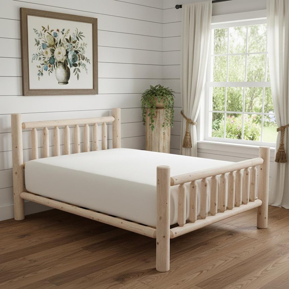 Natural Light Honey Low Post Cedar Log Double Bed HomeRoots
