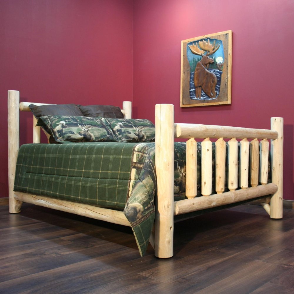 Natural Dark Brown Finish Low Post Cedar Log Double Bed HomeRoots