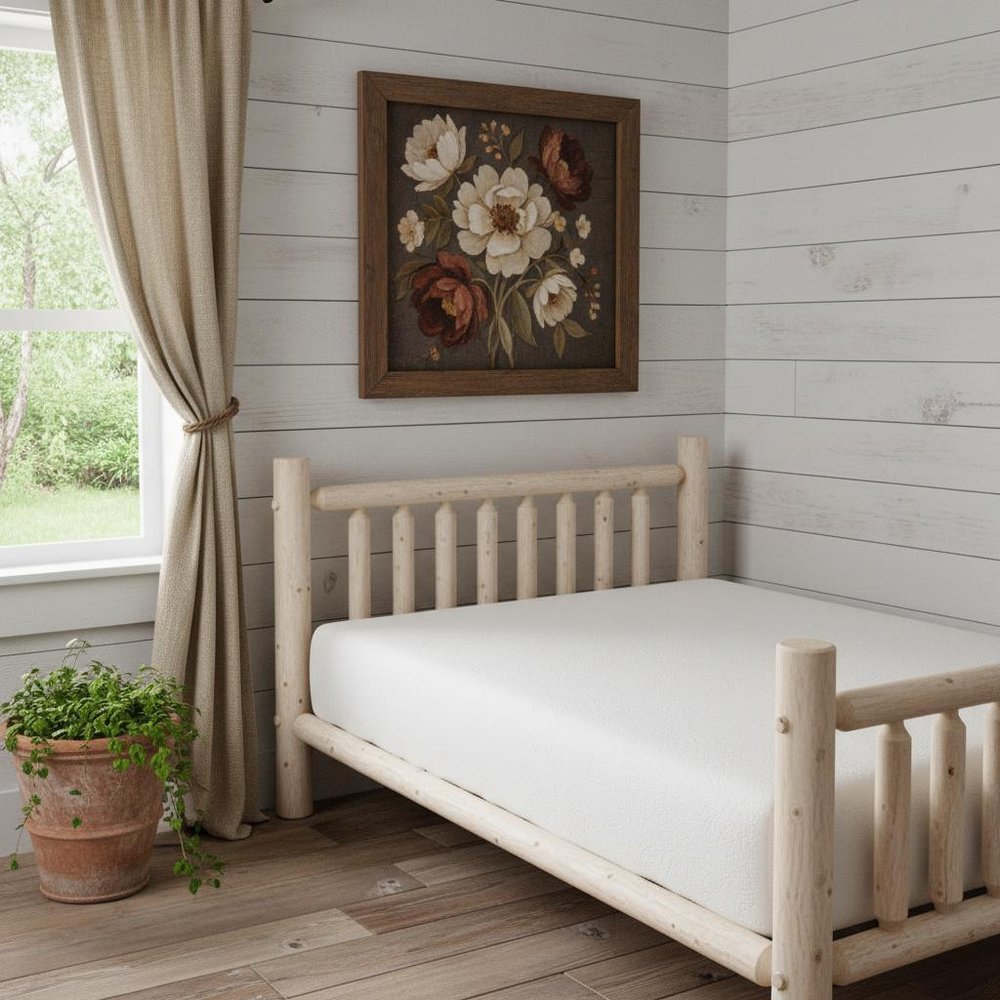 Natural Dark Brown Finish Low Post Cedar Log Double Bed HomeRoots