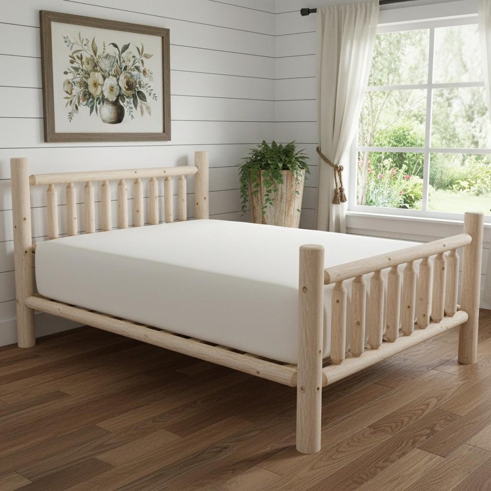 Natural Unfinished Low Post Cedar Log Queen Bed HomeRoots