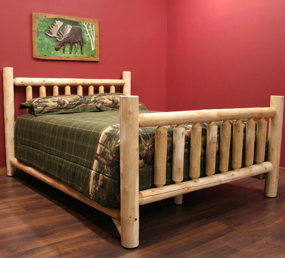 Natural Light Honey Finish Low Post Cedar Log Queen Bed HomeRoots