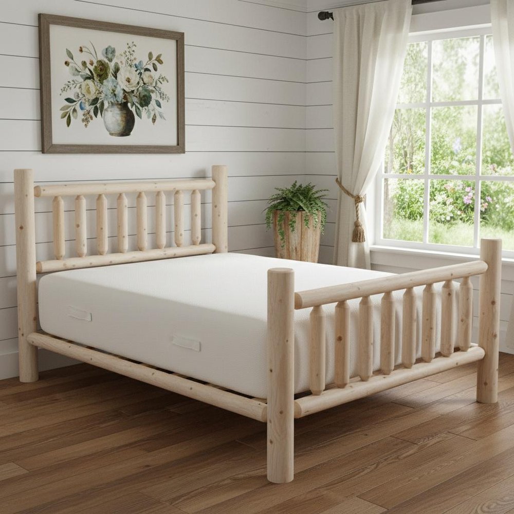 Natural Light Honey Finish Low Post Cedar Log King Bed HomeRoots