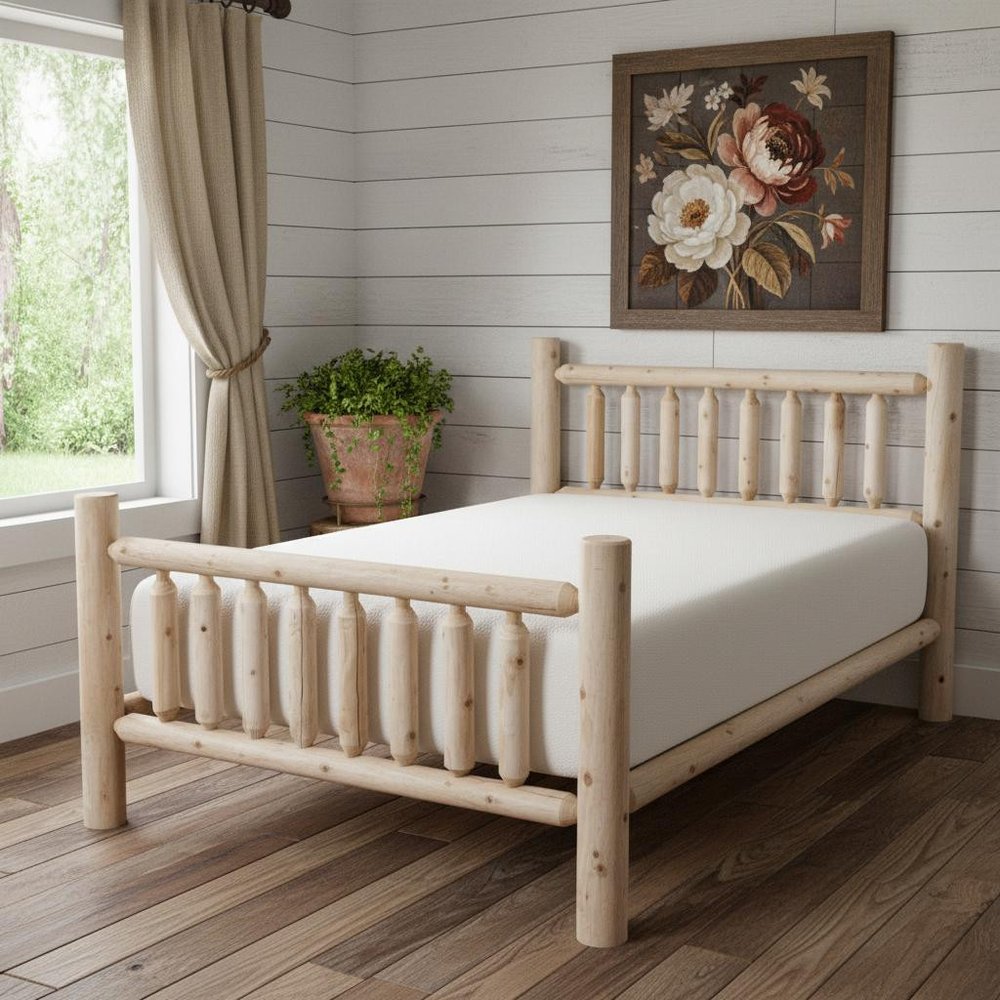 Natural Dark Brown Finish Low Post Cedar Log King Bed HomeRoots