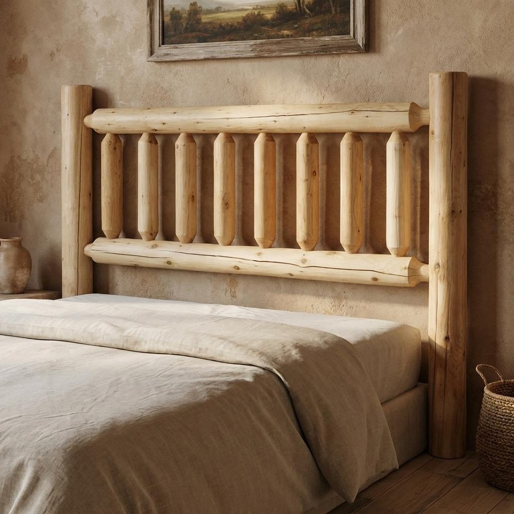 Natural Light Honey Finish Cedar Log Queen Headboard HomeRoots