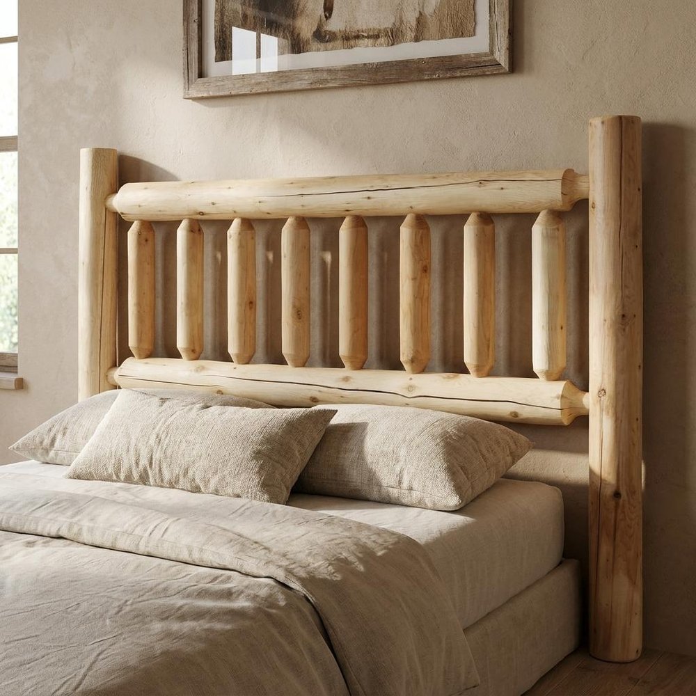 Natural Clear Finish Cedar Log King Headboard HomeRoots