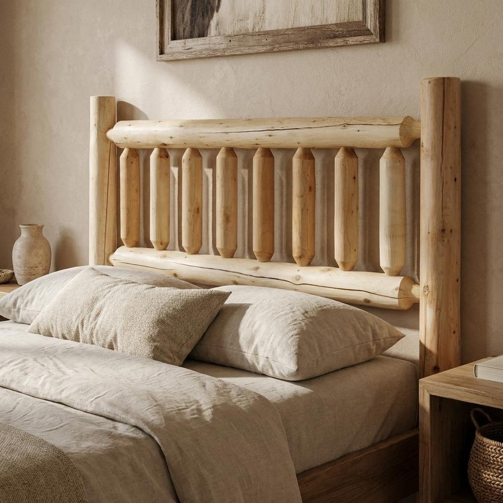 Natural Light Honey Finish Cedar Log King Headboard HomeRoots
