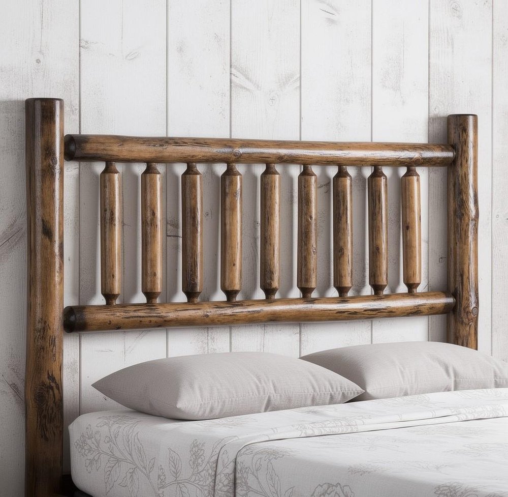 Natural Vintage Brown Finish Cedar Log King Headboard HomeRoots