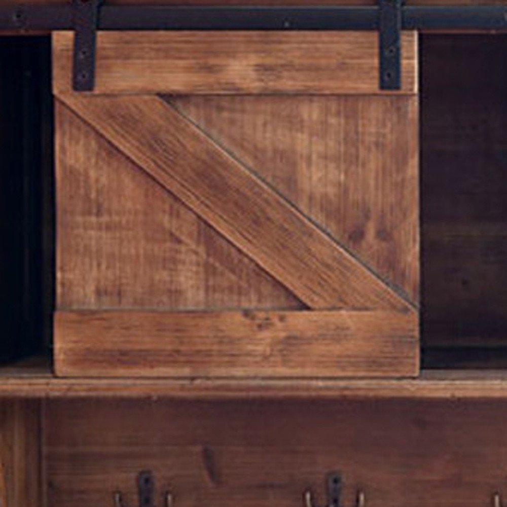 40" Brown Wood Five Hook Shelf With Barn Door Storage HomeRoots