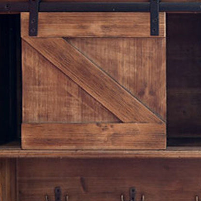 40" Brown Wood Five Hook Shelf With Barn Door Storage HomeRoots