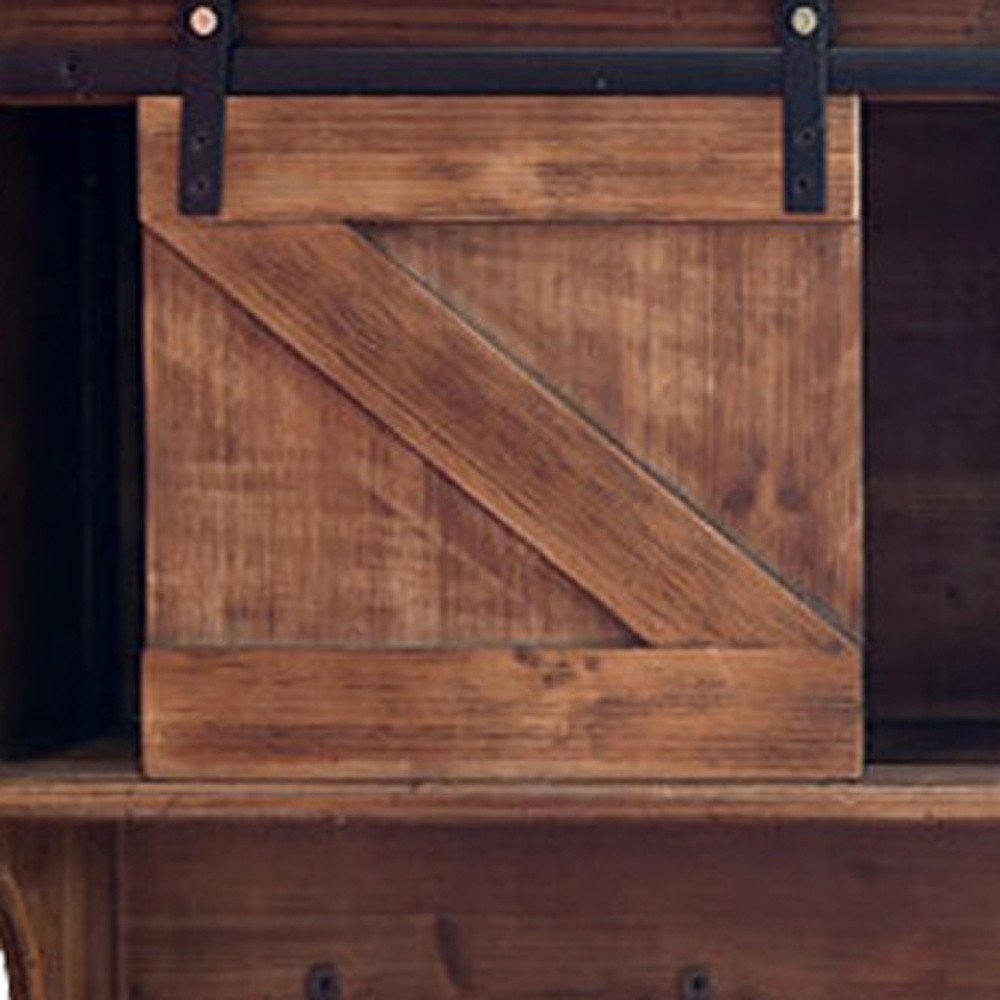 40" Brown Wood Five Hook Shelf With Barn Door Storage HomeRoots