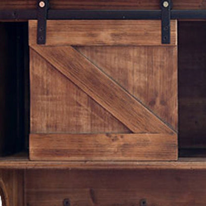 40" Brown Wood Five Hook Shelf With Barn Door Storage HomeRoots