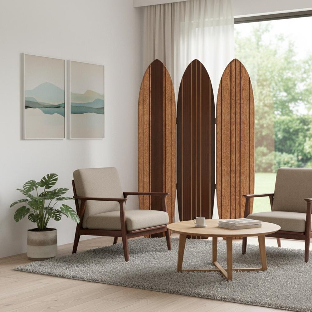 71" Brown Wood Folding Three Panel Screen Room Divider HomeRoots