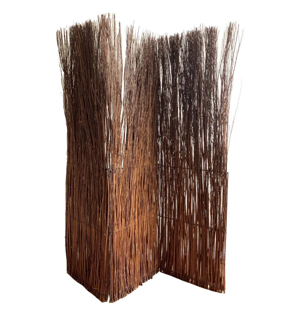 84" Brown Rattan Folding Three Panel Screen Room Divider HomeRoots