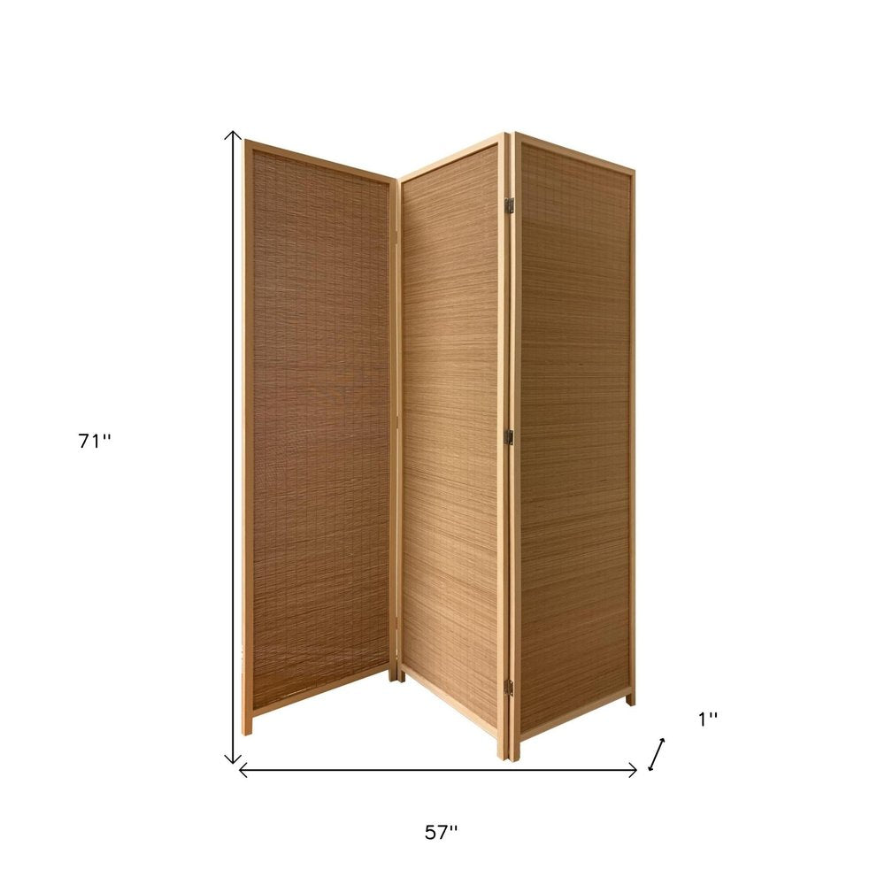 71" Brown Folding Three Panel Screen Room Divider — view 4