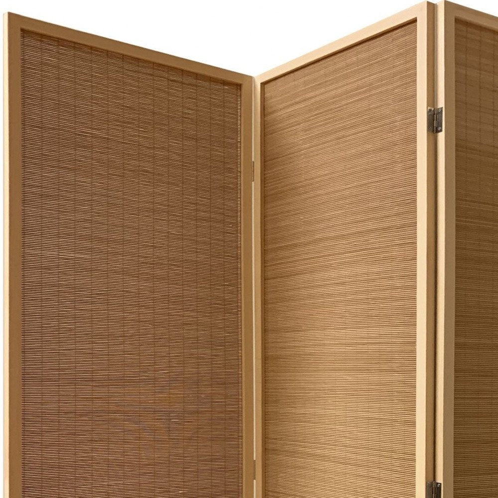 71" Brown Folding Three Panel Screen Room Divider HomeRoots