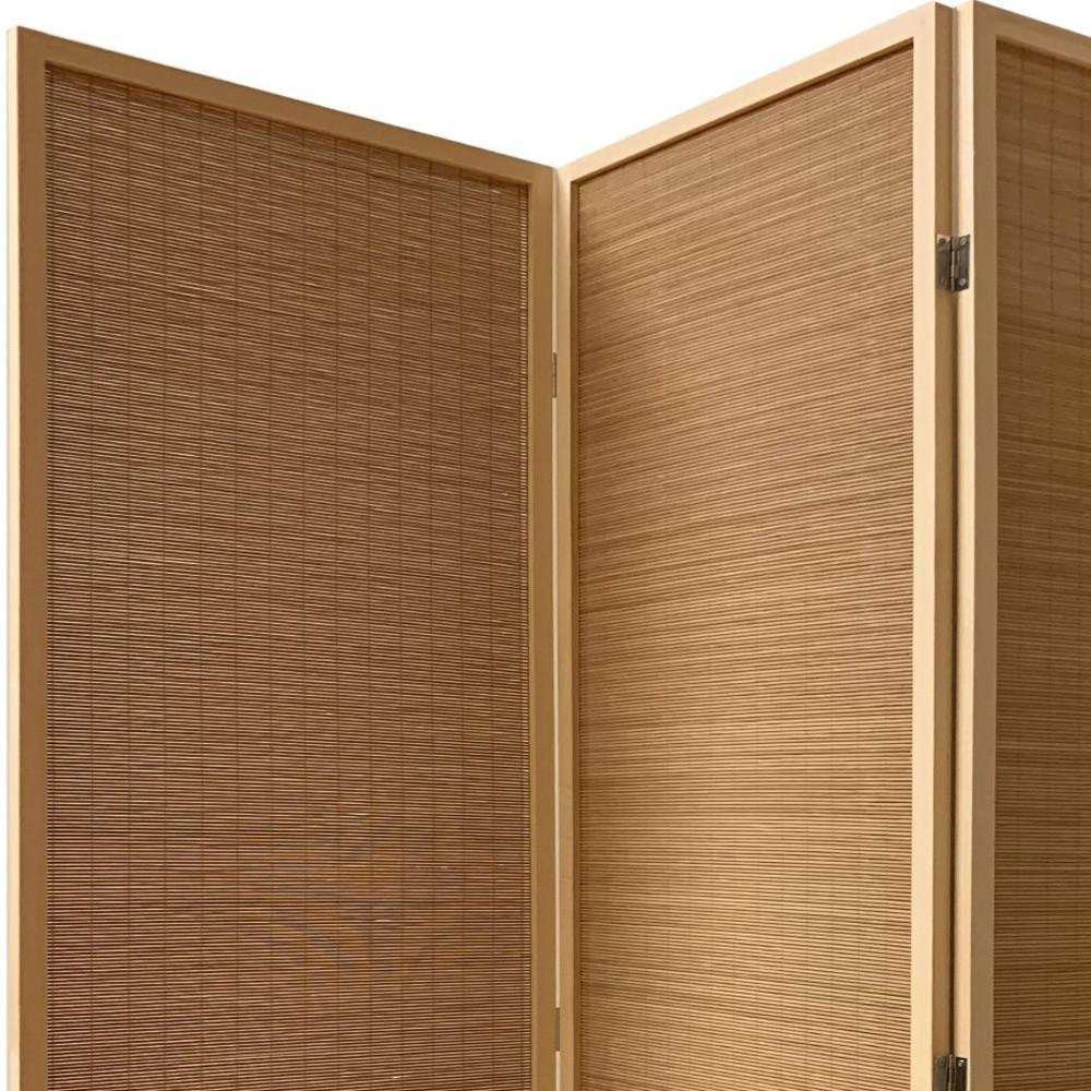 71" Brown Folding Three Panel Screen Room Divider — view 5