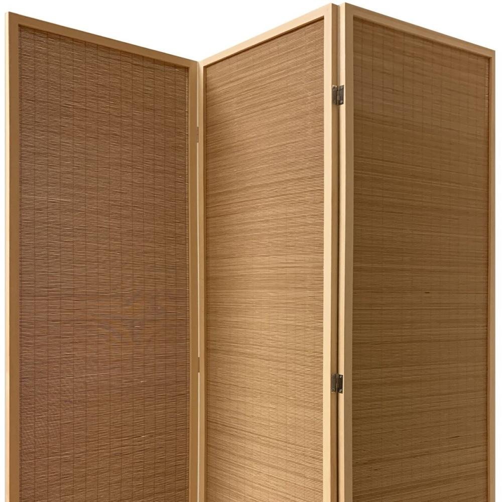 71" Brown Folding Three Panel Screen Room Divider HomeRoots