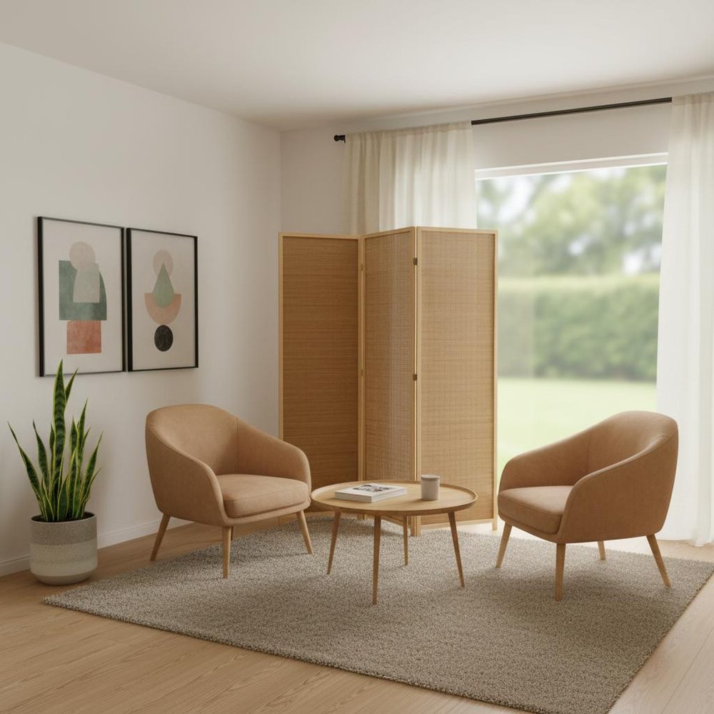 71" Brown Folding Three Panel Screen Room Divider — view 7