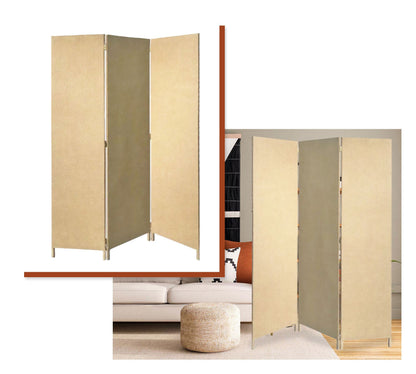 Beige Upholstered 3 Panel Room Divider Screen