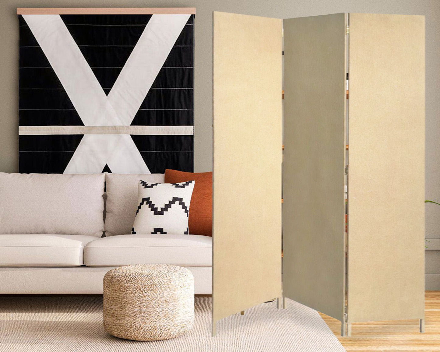 71" Brown Folding Three Panel Screen Room Divider HomeRoots