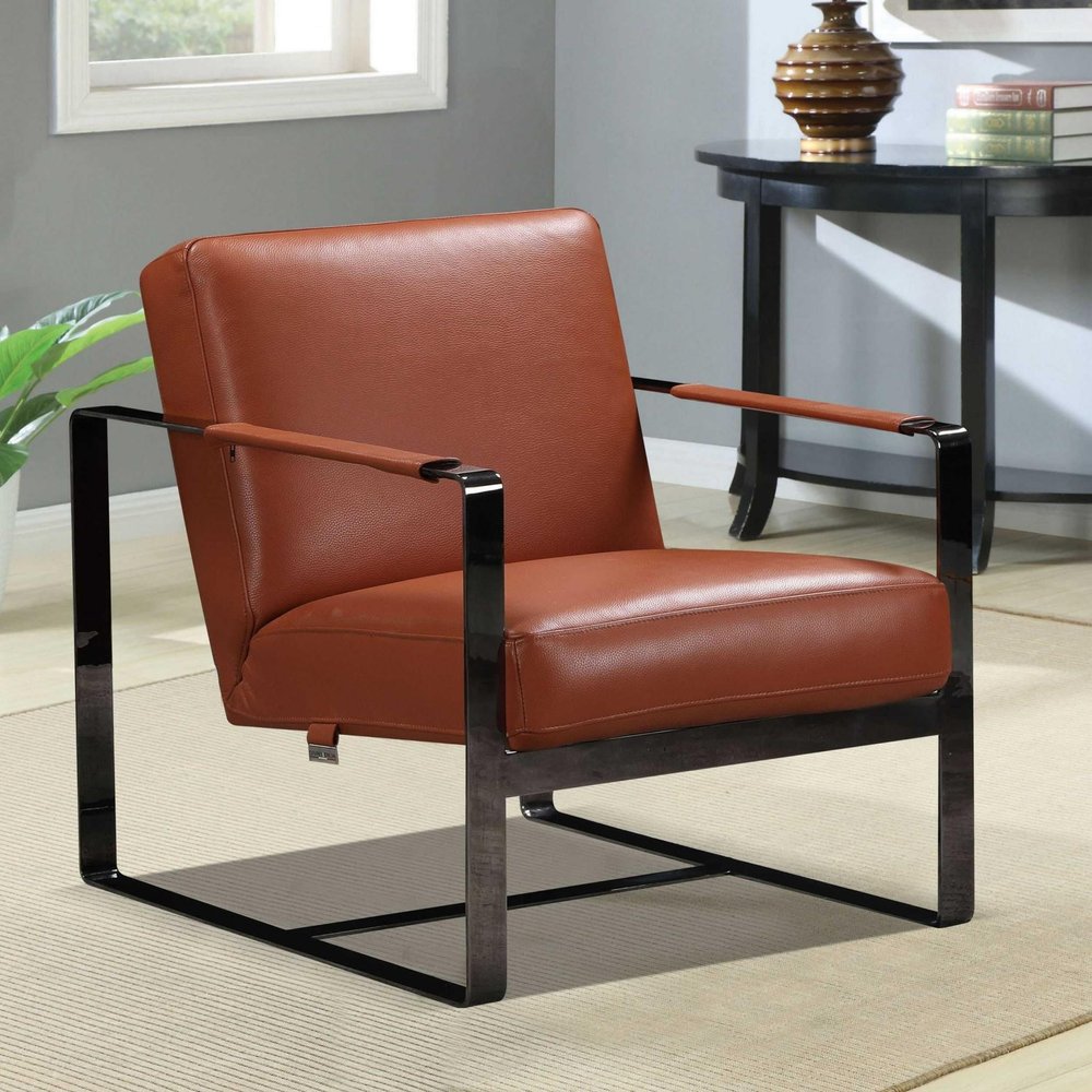 28" Camel And Black Genuine Leather Arm Chair HomeRoots