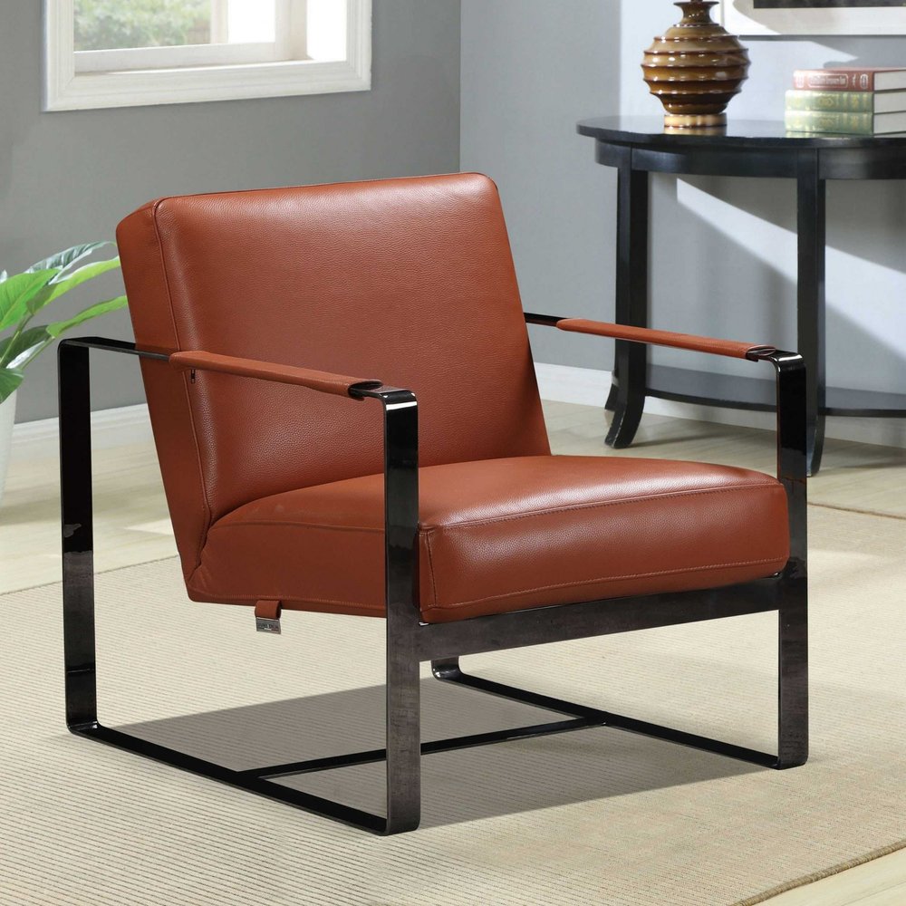 28" Camel And Black Genuine Leather Arm Chair HomeRoots