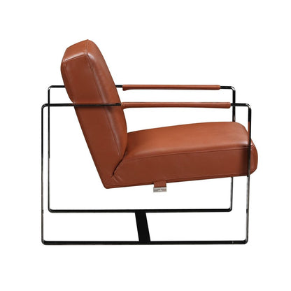 28" Camel and Black Italian Leather and Metal Arm Chair HomeRoots
