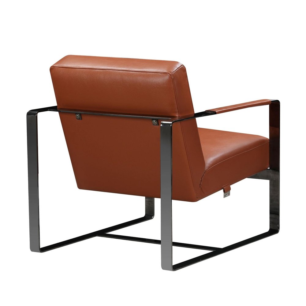 28" Camel and Black Italian Leather and Metal Arm Chair HomeRoots