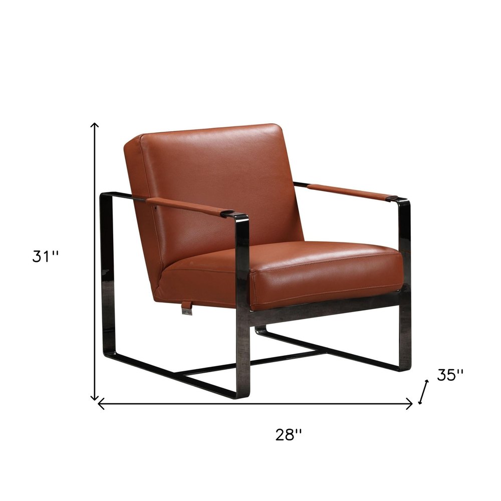 28" Camel And Black Genuine Leather Arm Chair HomeRoots