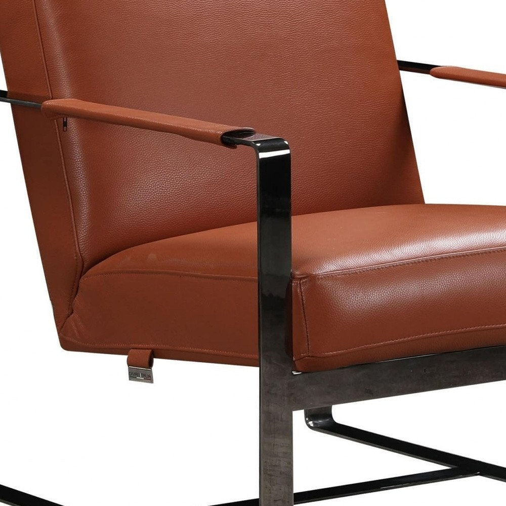 28" Camel And Black Genuine Leather Arm Chair HomeRoots