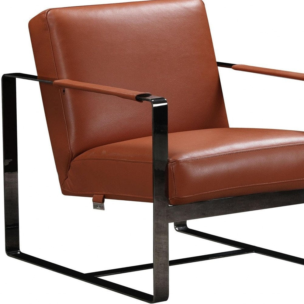 28" Camel And Black Genuine Leather Arm Chair HomeRoots