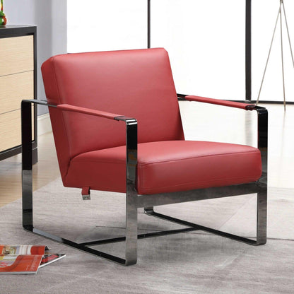 28" Red And Black Genuine Leather Arm Chair - FurniFindUSA