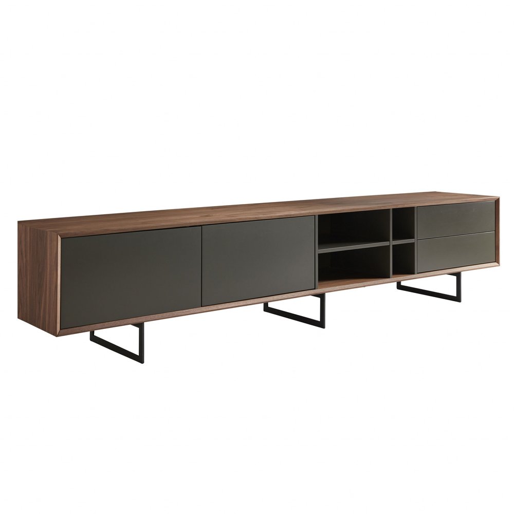 94" Gray Solid and Manufactured Wood Enclosed and Open Storage TV Stand HomeRoots