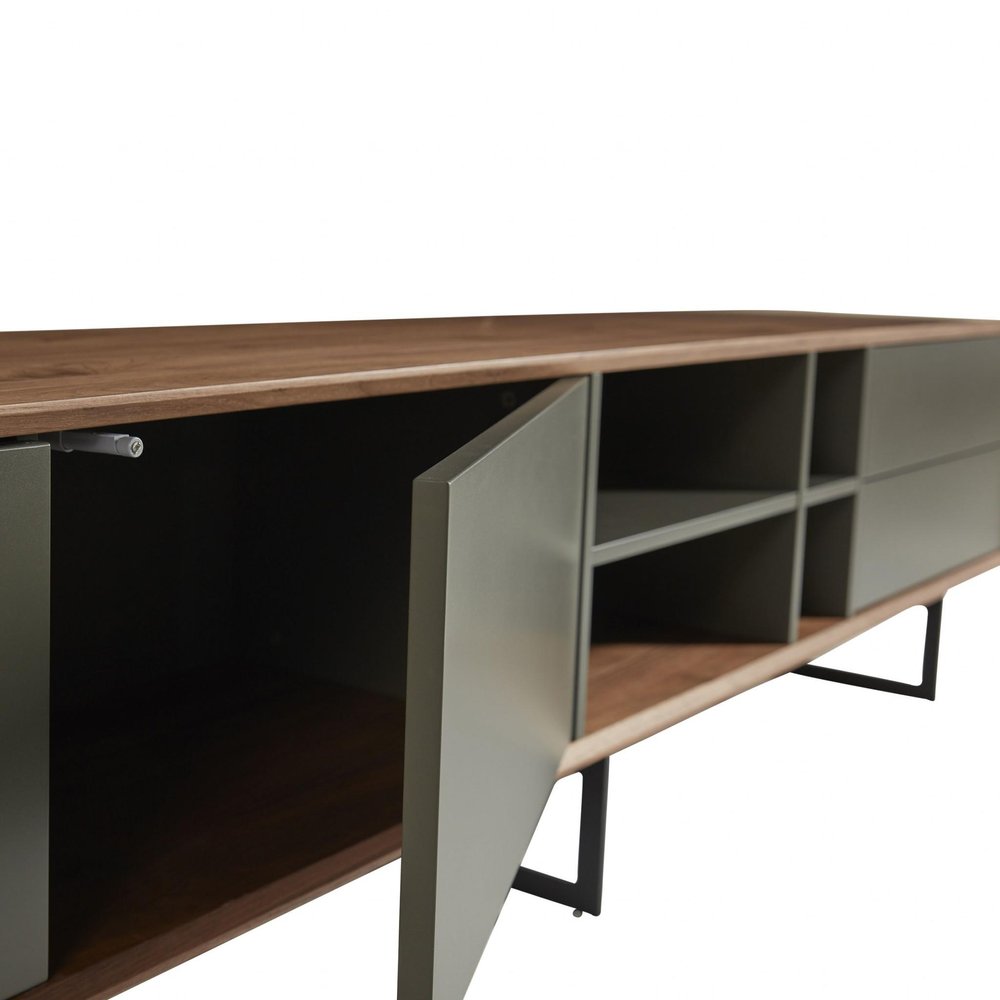 94" Gray Solid and Manufactured Wood Enclosed and Open Storage TV Stand HomeRoots