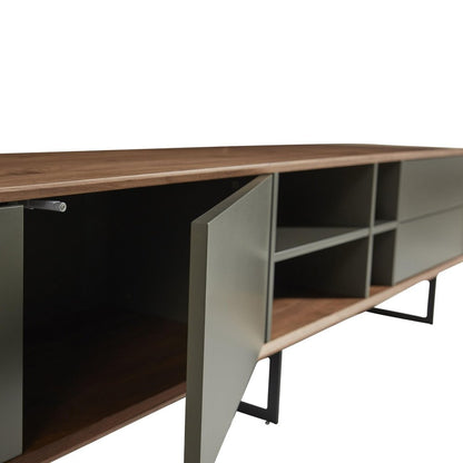 94" Gray Solid and Manufactured Wood Enclosed and Open Storage TV Stand HomeRoots