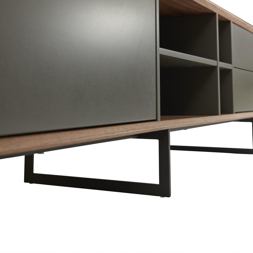 94" Gray Solid and Manufactured Wood Enclosed and Open Storage TV Stand HomeRoots