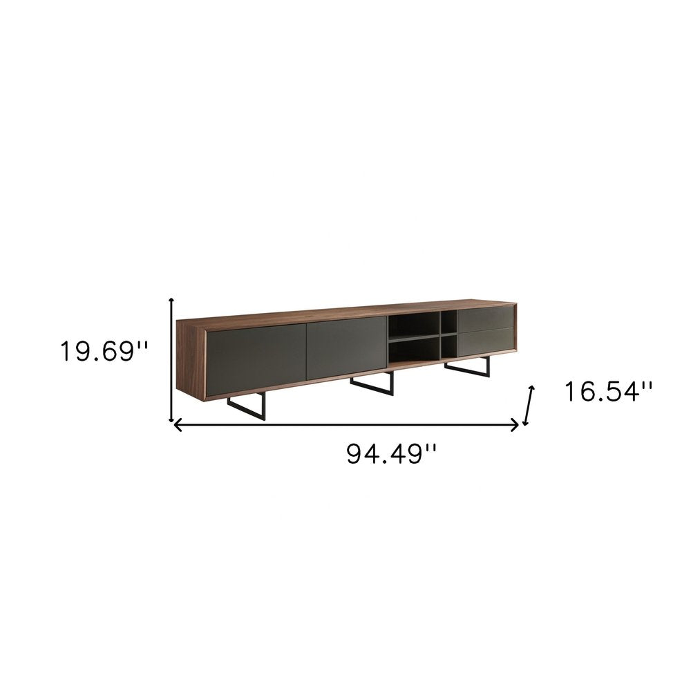 94" Gray Solid and Manufactured Wood Enclosed and Open Storage TV Stand HomeRoots