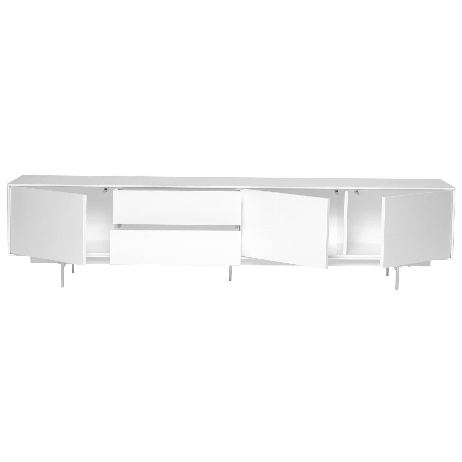 82" White Manufactured And Wood Cabinet Enclosed Storage TV Stand - FurniFindUSA