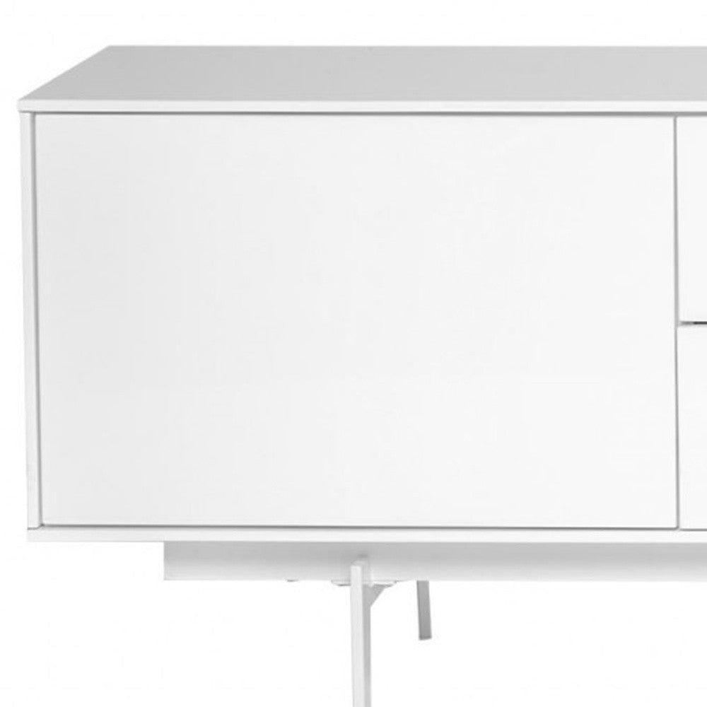 82" White Manufactured And Wood Cabinet Enclosed Storage TV Stand - FurniFindUSA