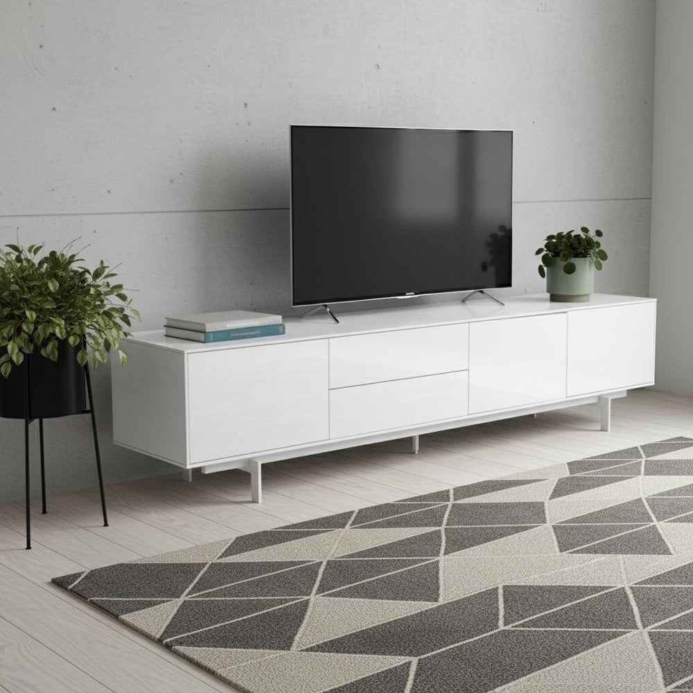 82" White Manufactured And Wood Cabinet Enclosed Storage TV Stand HomeRoots