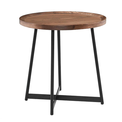 22" Brown and Black Wood and Steel Round Cross Legs End Table HomeRoots